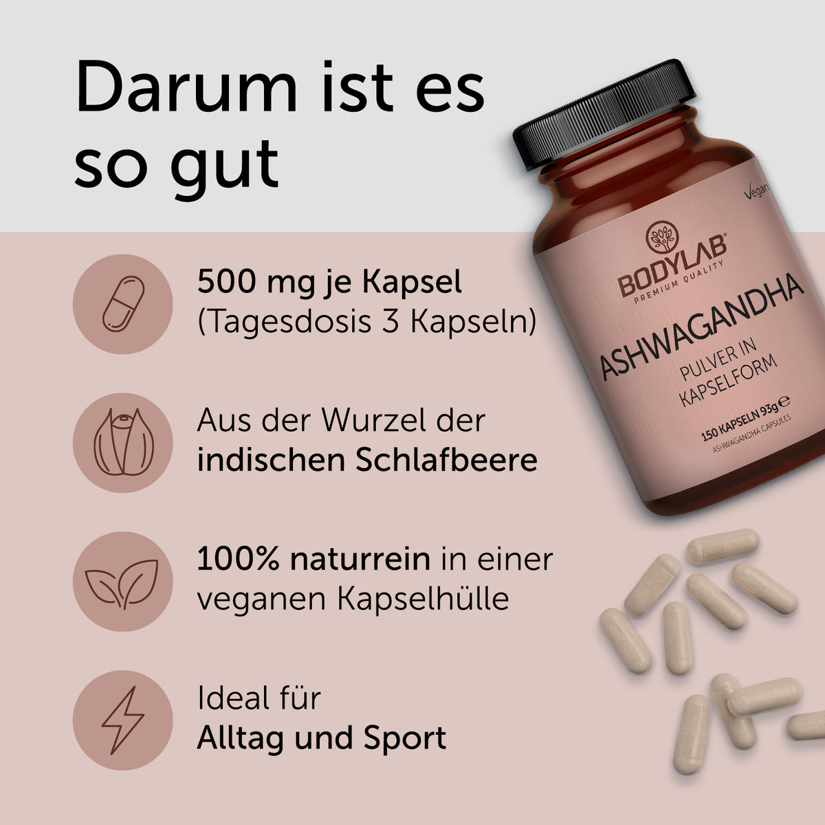 Ashwagandha Pulver in Kapselform (150 Kapseln)