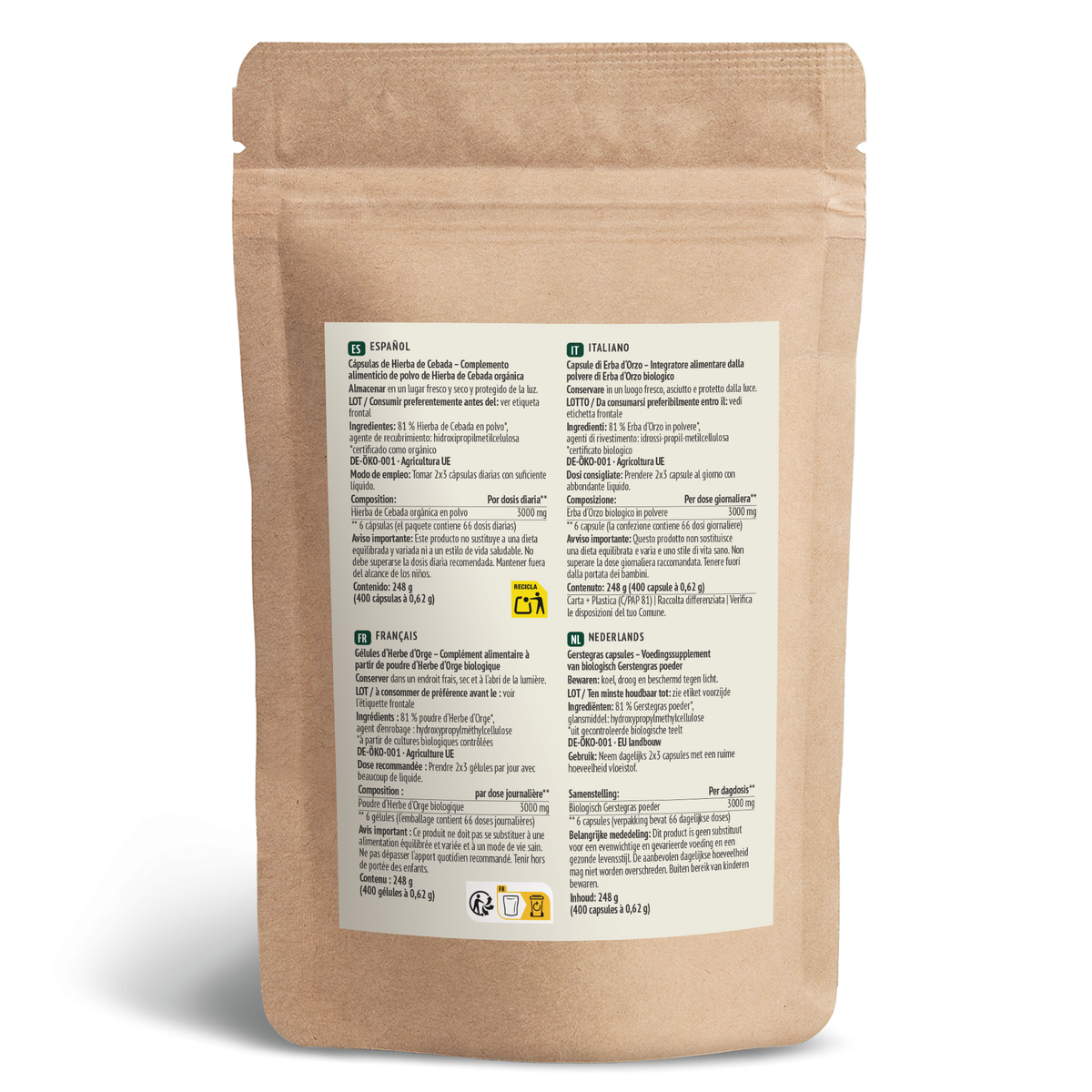 Bio Gerstengras Kapseln Nachfüllpack (400 Kapseln)
