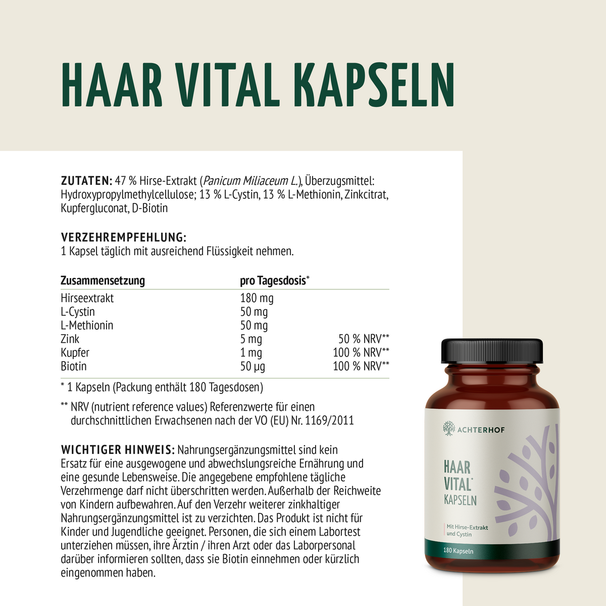 Haar Vital Kapseln (180 Kapseln)