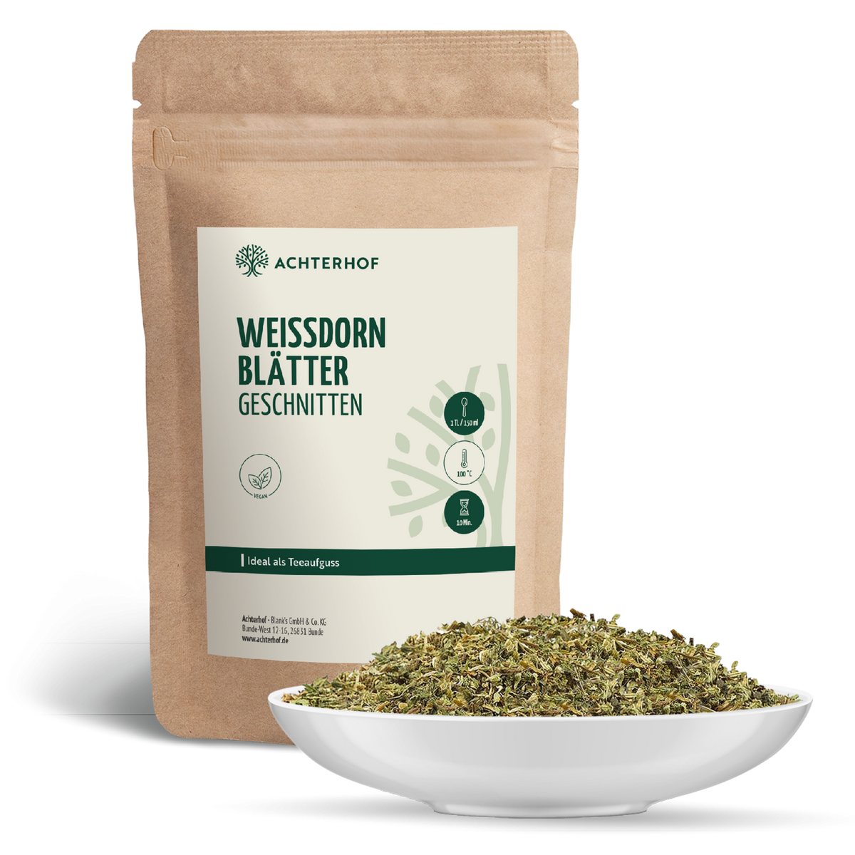 Weißdornblätter mit Blüten geschnitten (1000g)