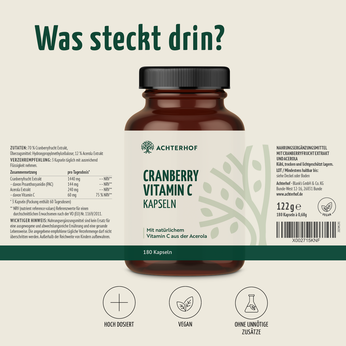 Cranberry Vitamin C Kapseln (180 Kapseln)