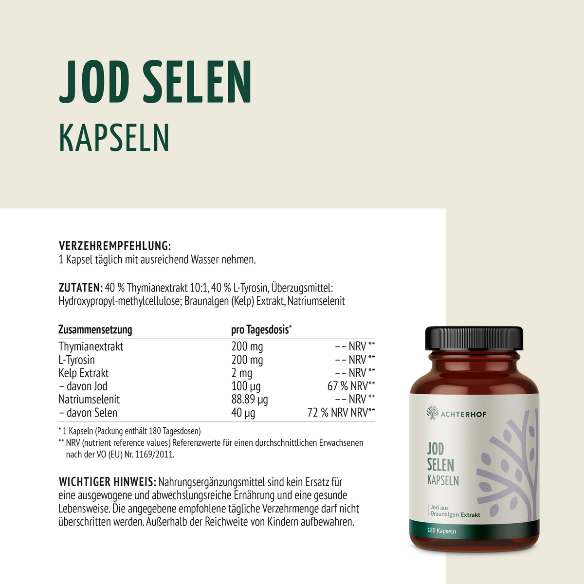 Jod Selen Kapseln (180 Kapseln)