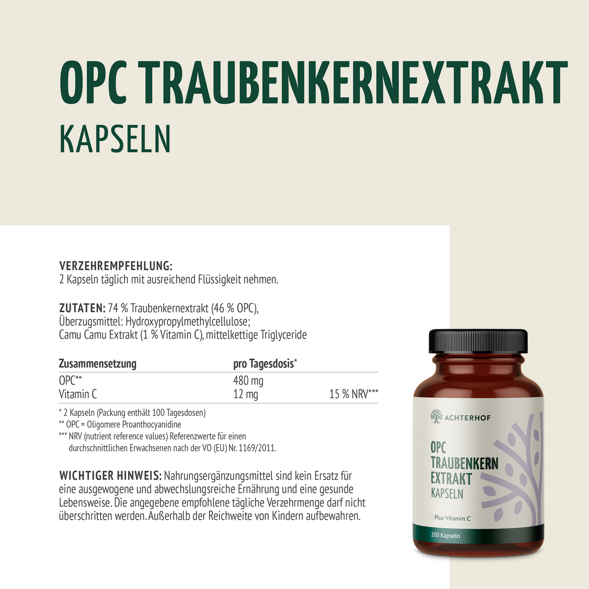 OPC Traubenkernextrakt + Vitamin C Kapseln (200 Kapseln)