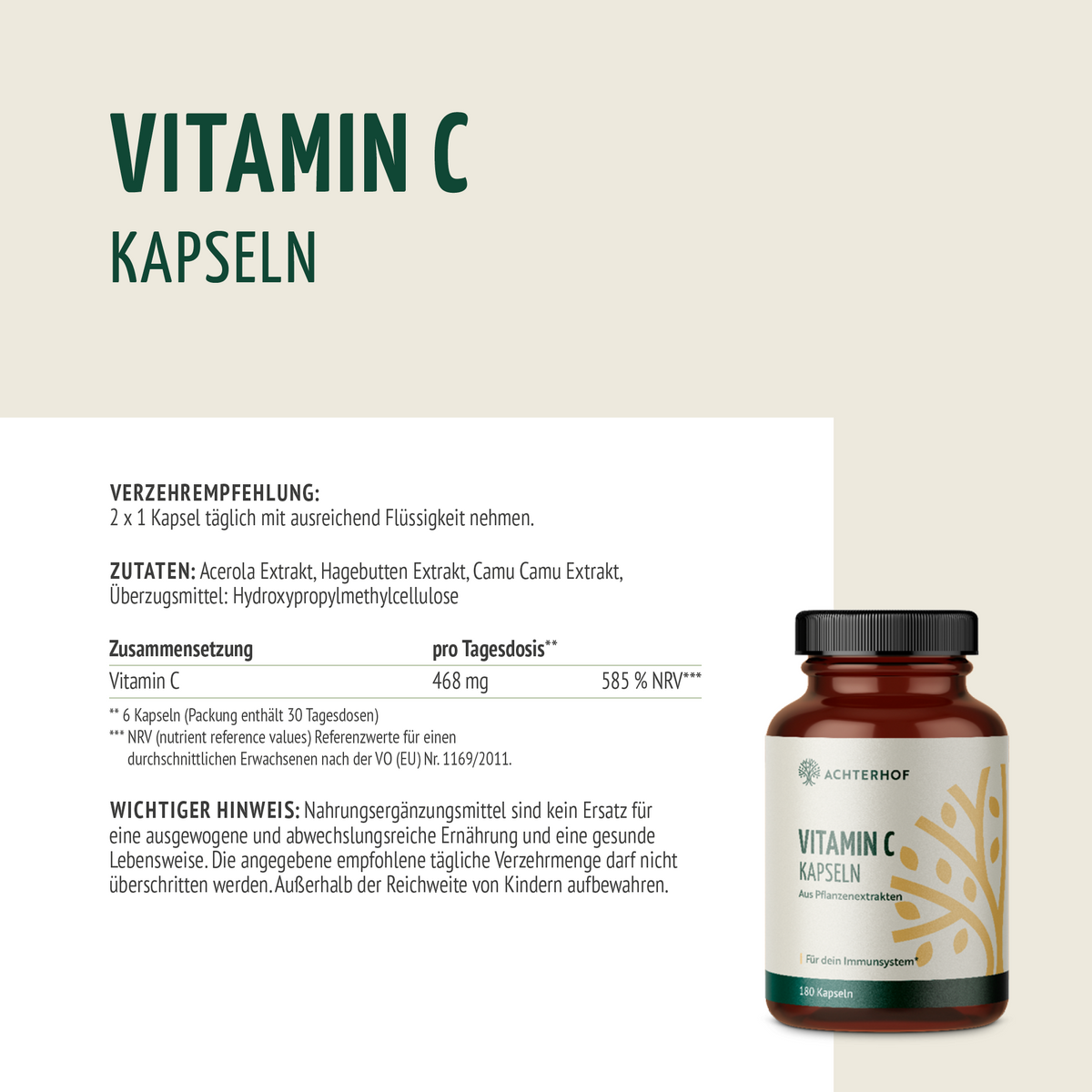 Vitamin C Kapseln (180 Kapseln)
